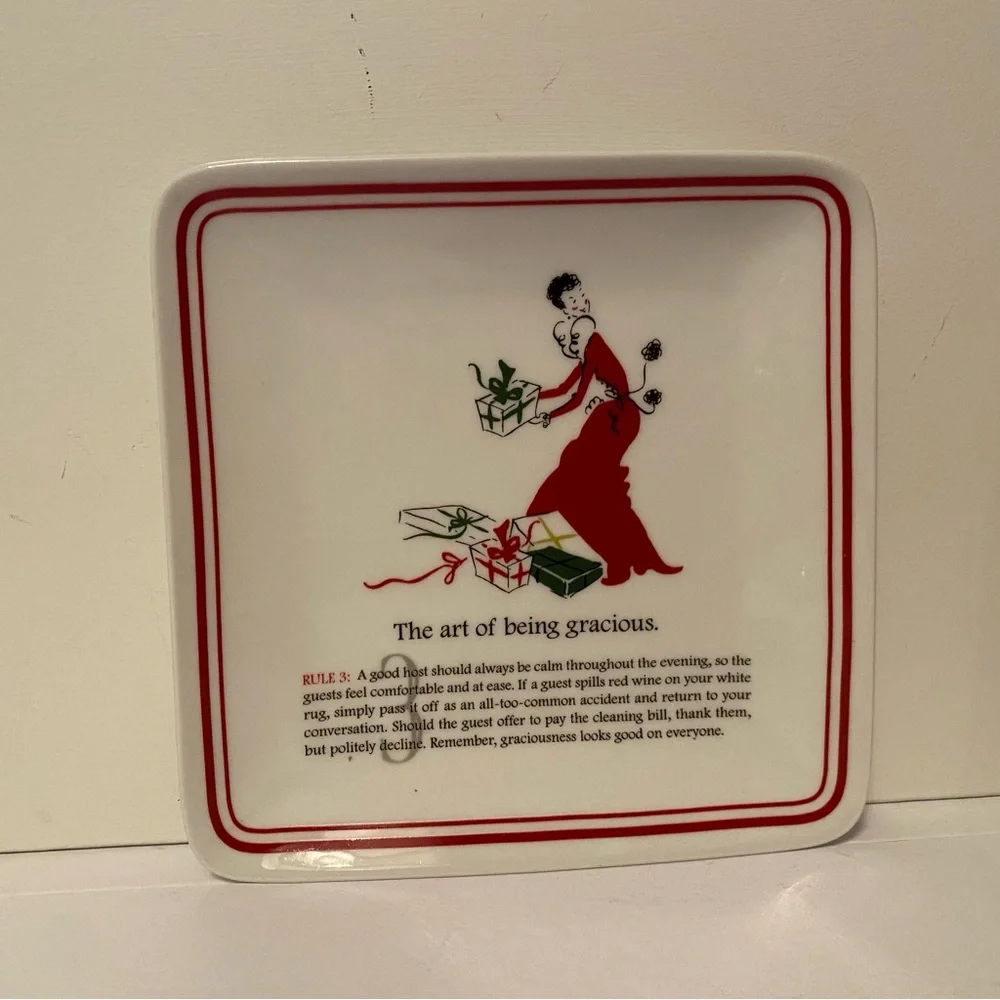 WILLIAMS-SONOMA PARTY ETIQUETTE PLATES SET OF 4 CANAPÉ APPETIZER WHITE RED HOME